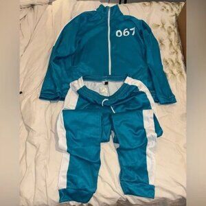 Blue & white 067 squid games jump suit pants & jacket USA xl rare! !~HALLOWEEN~!